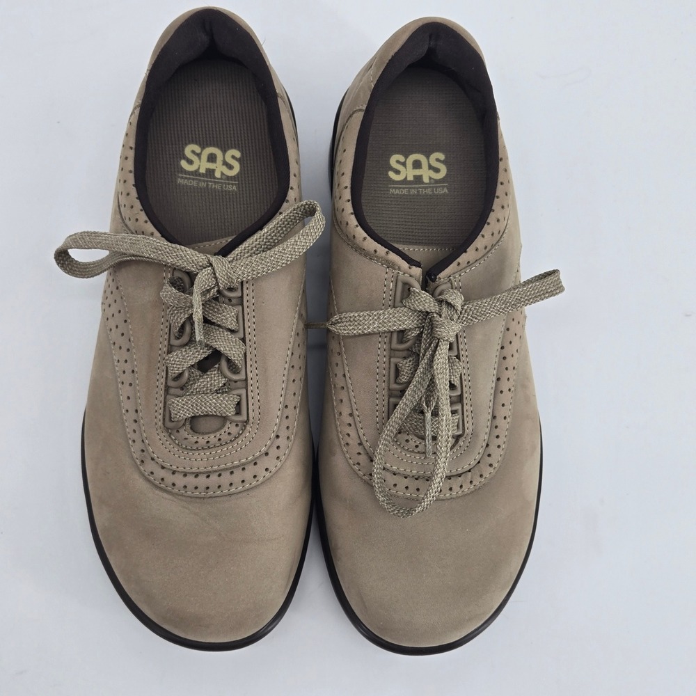 SAS Walk Easy Taupe Gray Nubuck Orthopedic Comfort Walking Shoe 8 W Wide - Picture 2 of 13